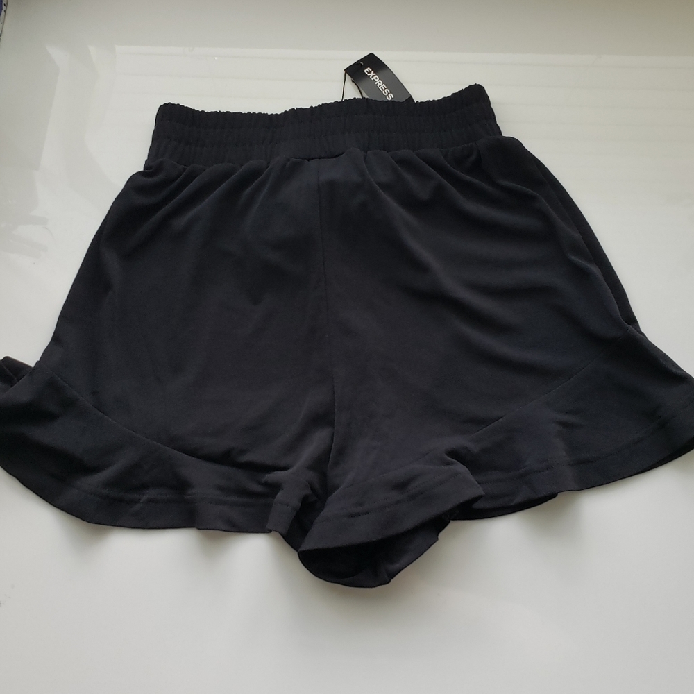 Express Soft Black Ruffle Shorts - Picture 2 of 3